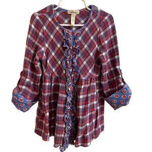 Matilda Jane Harper Tunic Plaid Babydoll Button Down Blue Red Size 6